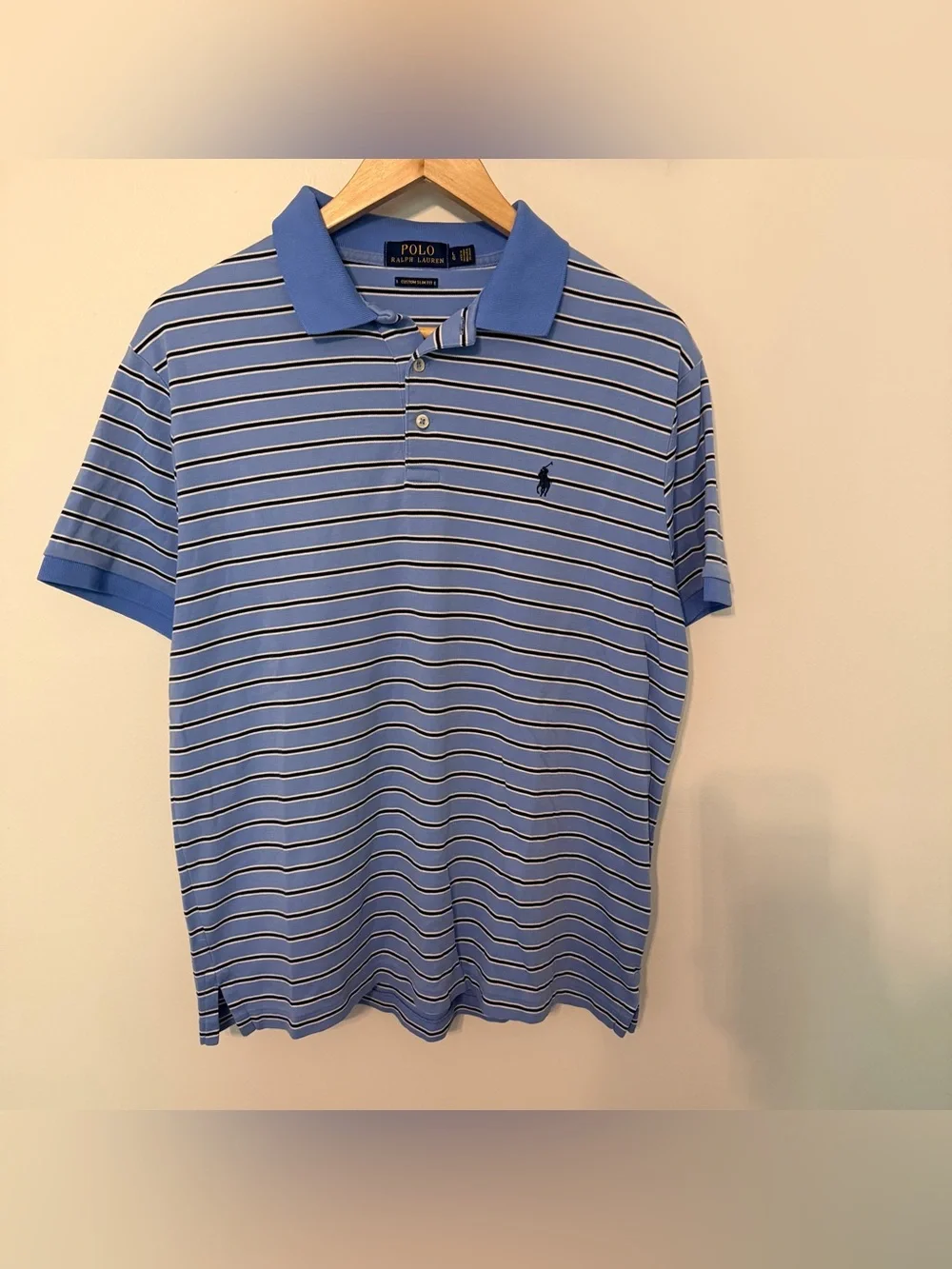 Polo Ralph Lauren Custom Slim Fit Striped Blue Polo‎ Shirt Size LG